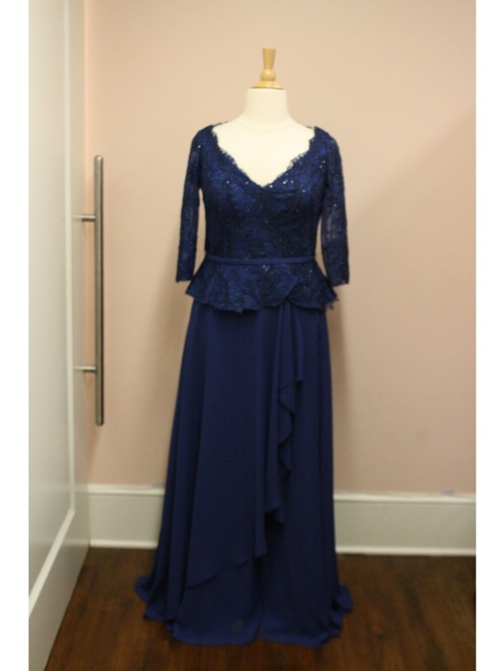 Sapphire Beaded Peplum Chiffon Mother of Bride/Groom Evening Gown MGNY 72720 - Picture 4 of 13